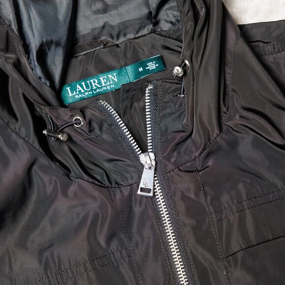 Ralph Lauren Black Silver Windbreaker Light Jacket Hoodie Womens Size M - Picture 13 of 15